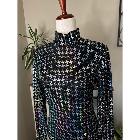 L’AGENCE Cher Black Sparkle Holographic
Mockneck Mini Dress Medium - Picture 3 of 9
